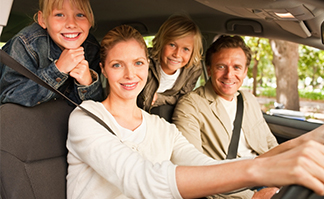 happy family in car